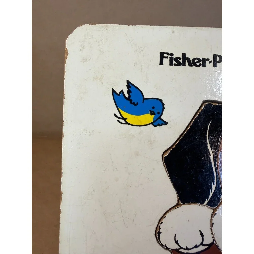 Vintage Fisher-Price Puppy Puzzle 556 Wood Frame Tray 9 Pieces 1970s Toy Rare